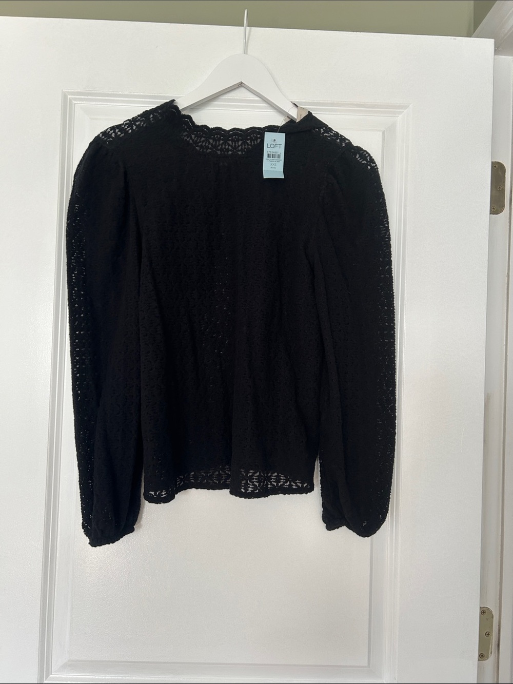LOFT Black Lace Puff-Sleeve Blouse